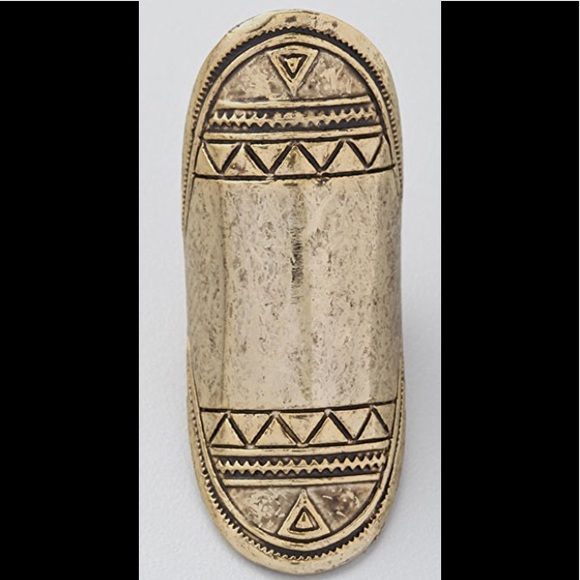 LOW LUV Aztec Gold Bronze Boho Long Big Ring 7 NEW - Picture 2 of 8